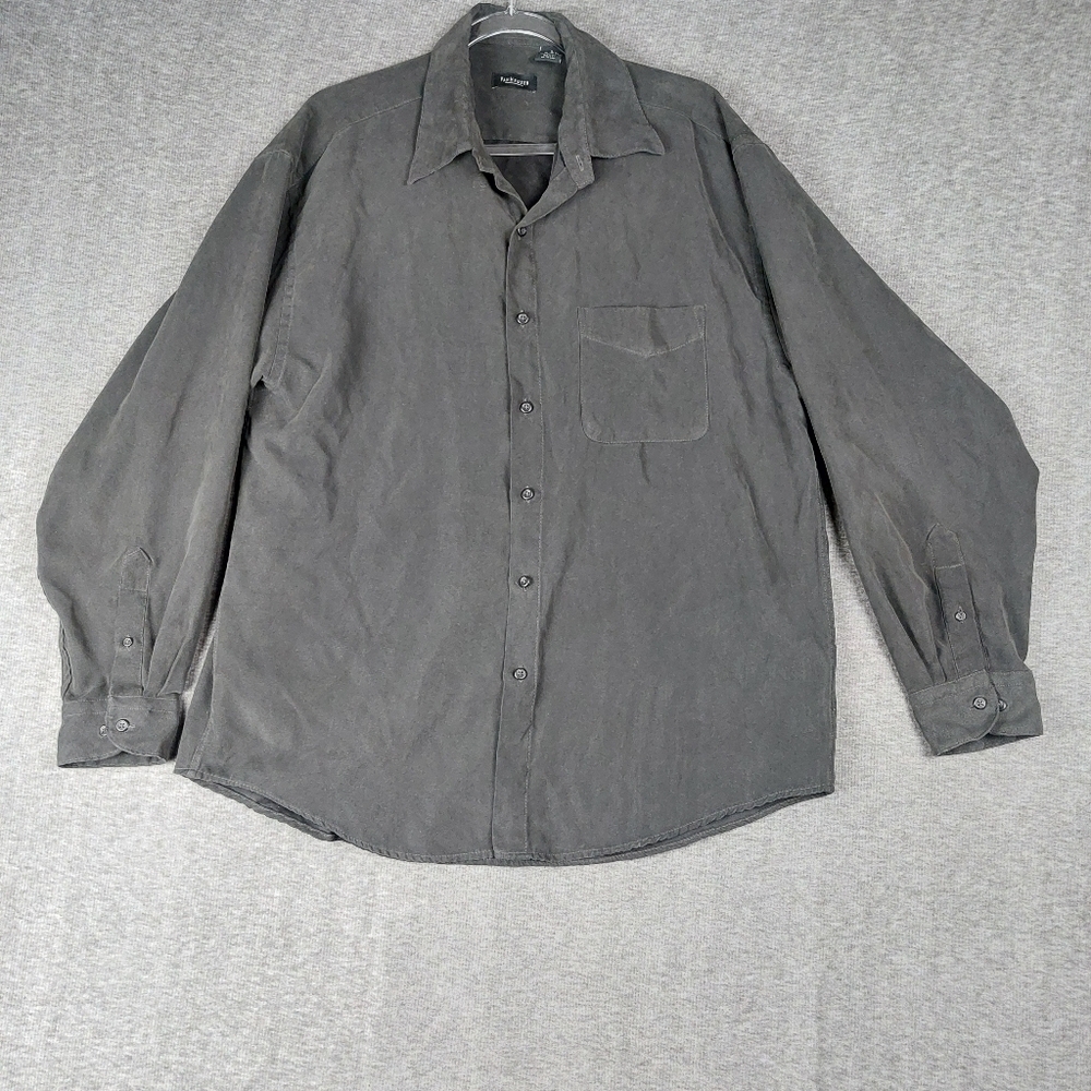 VAN HEUSEN MENS BLACK SUEDE FEEL 100% POLYESTER BUTTON DOWN SHIRT SIZE LARGE